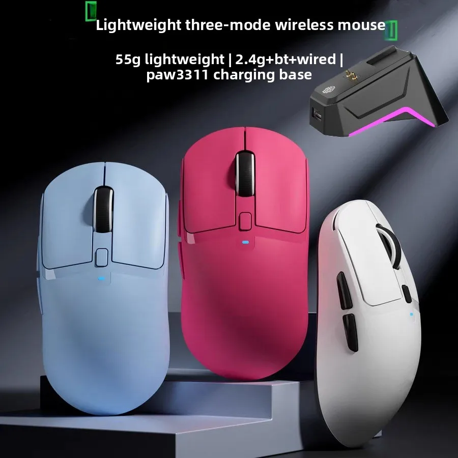 3 Mode Wireless Gaming Mouse With RGB Charging Dock Bluetooth 2.4G Wired Macro Programmable Ergonomic Office PC Custom Mice