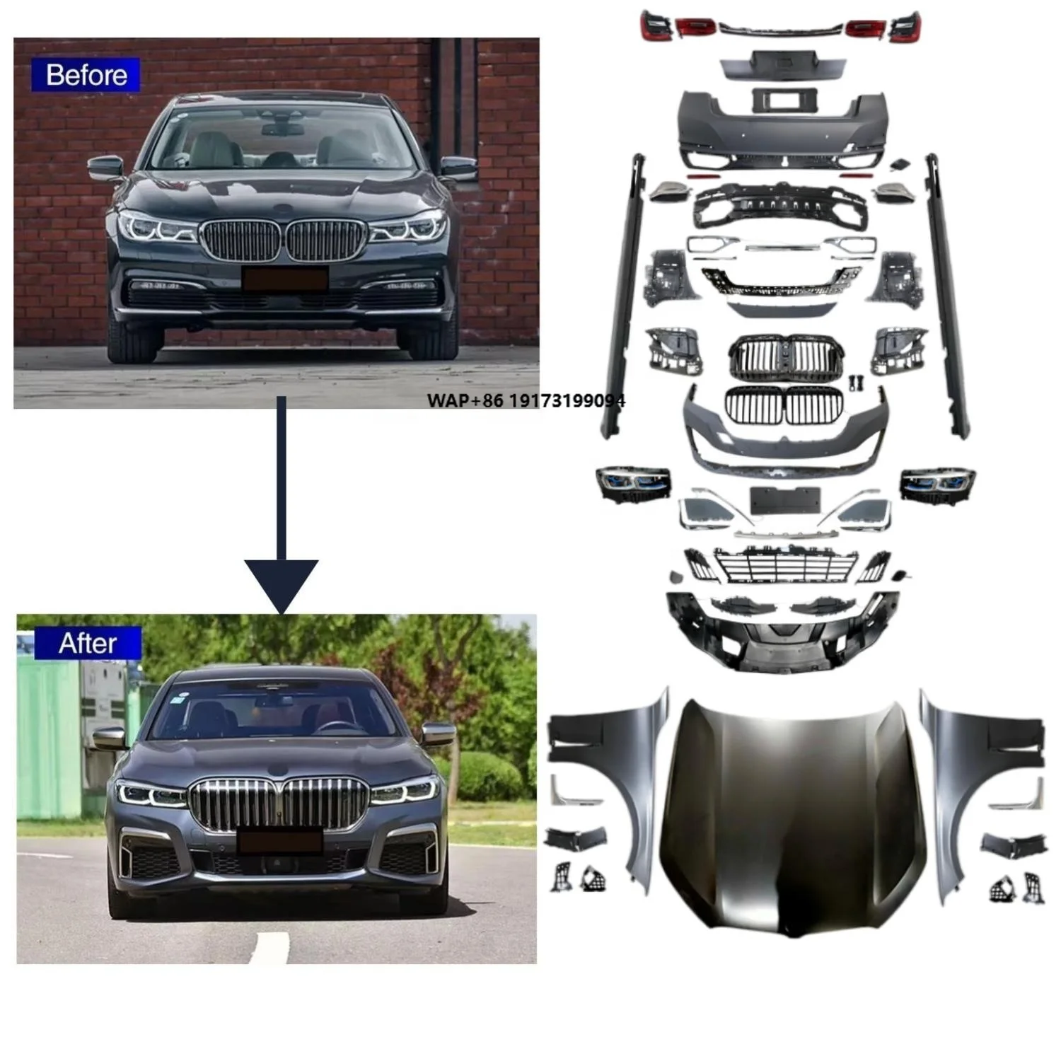 Body Kit G11 G12 M760 2016-2018 Modified LED Headlight Taillight Bumper Fender Upgrade 2019-2022 G12 Luxury Facelifts