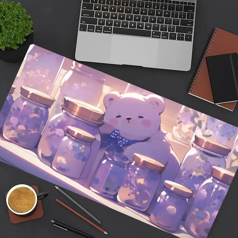 

1 pc Bear Purple Mouse Pad Large Computer Office Game Table Mat XXL Rubber Anti-slip Stitched Edges Keyboard Mats Long Desk Pads