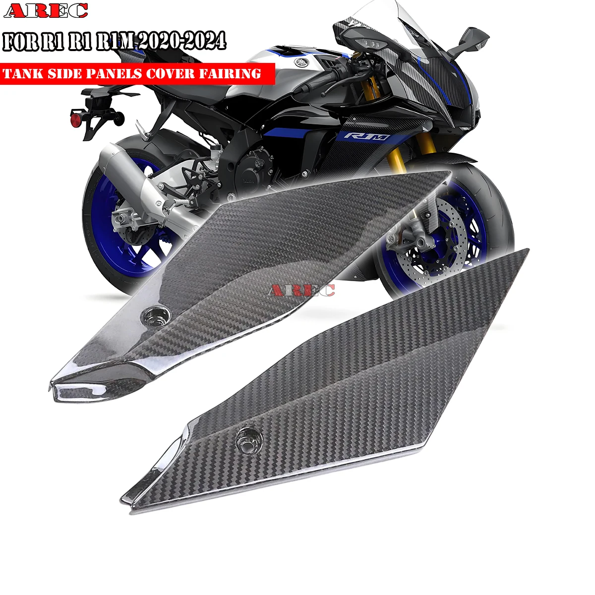 Motorcycle Carbon Fiber Pattern Tank Side Panels Cover Fairings Kits For YAMAHA YZF-R1 R1 R1M 2020 2021 2022 2023 2024