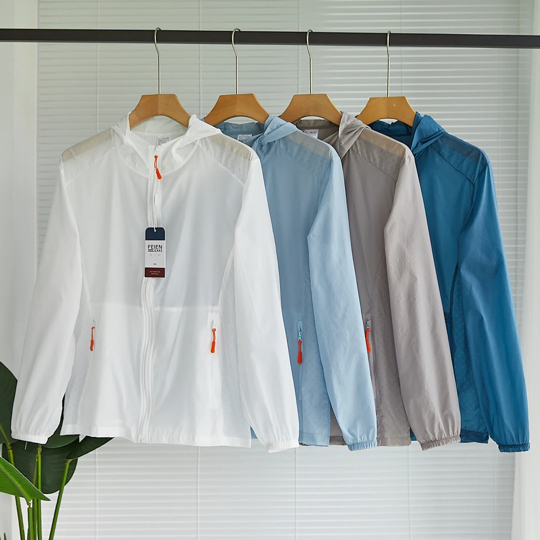 

Men's Summer Thin as Sun Protection Zipper Jaet Pure Color Hoodie Long Sve Stand Fit Outerwear Trendy 60078