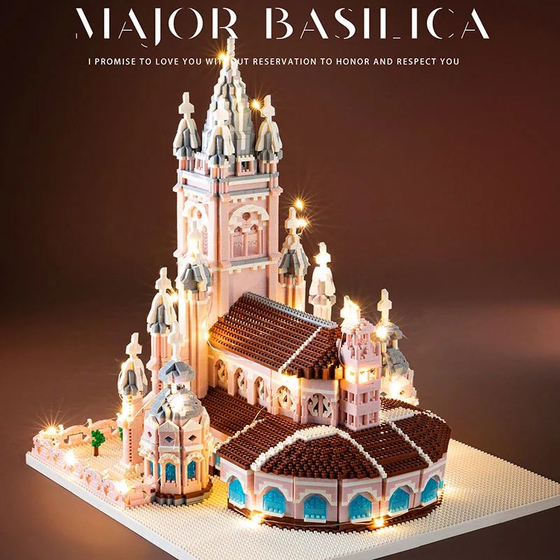 

7000 шт. модель мировой архитектуры розовая церковь священного сердца микро строительные блоки DIY архитектурные игрушки-дисплей подарочный набор