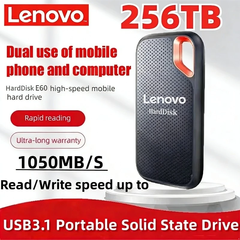 

Внешний твердотельный накопитель Lenovo Mobile SSD E60 1 ТБ 2 ТБ 256 ТБ USB 3.1 для ноутбуков, PS5 и мобильных устройств