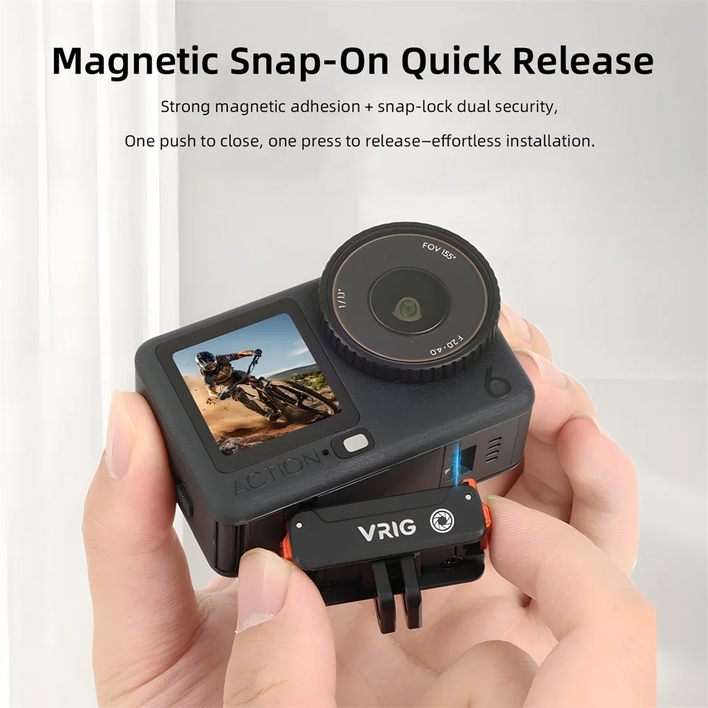 VRIG Bidirectional Magnetic Quick Release Adapter for DJI Osmo Action 6/Nano Metal Camera Base W Folding Two Claws & 1/4 Hole
