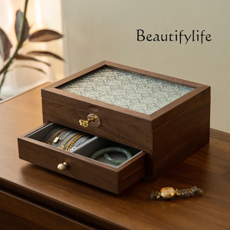 Jewelry storage box High-end exquisite new wooden jewelry box with lock Large capacity drawer