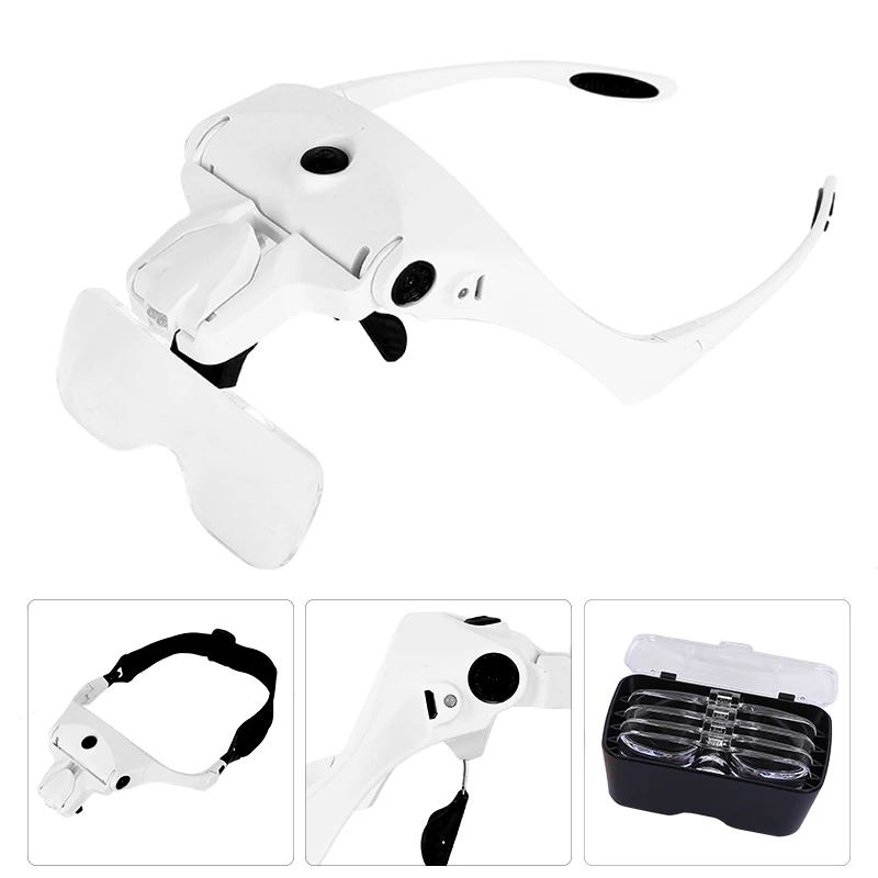 

USB Rechargeable LED Head-Mounted Magnifier with 5 Magnifications for Reading Eyebrow Tattooing Beauty Repair and Appreciation
