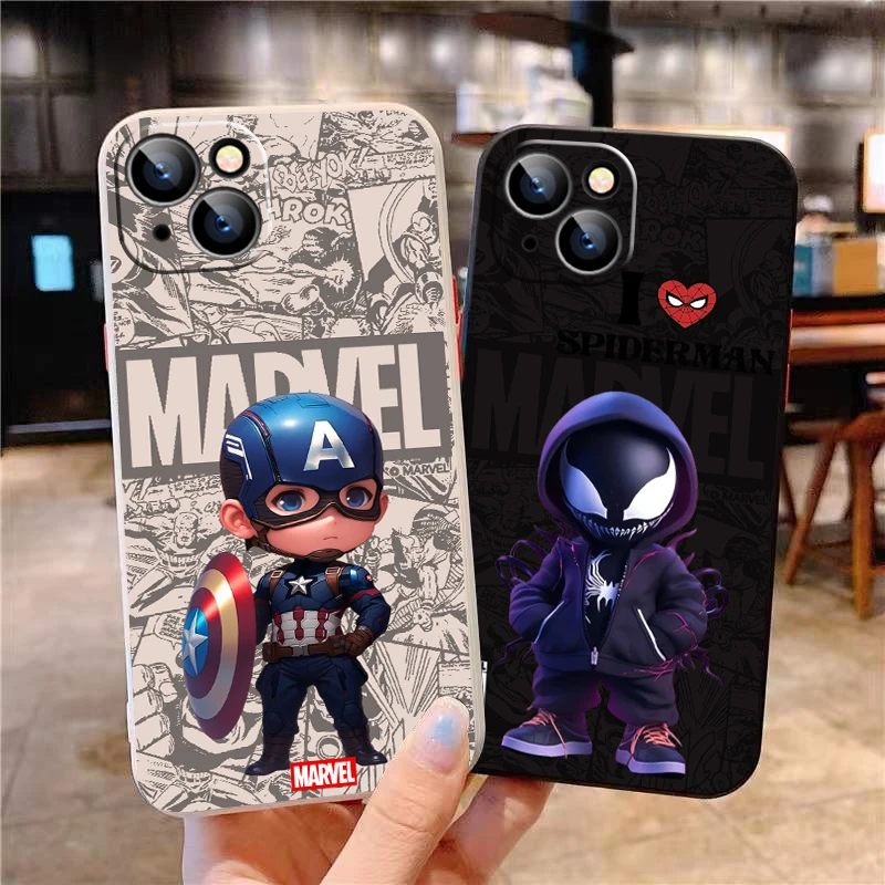 ヴェノムキャプテンアメリカ液体シリコンバックケース、iPhone 13、15、14、7、8 plus、13、12、11 pro、xs、xr、xs max、13、12 mini