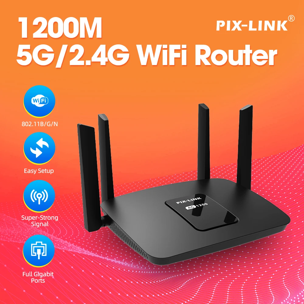 PIXLINK AC06 Wifi Router 1200Mbps 2.4/5G Wireless Router High Speed Dual Band Gigabit Access Point Smart Home 4 LAN Ports