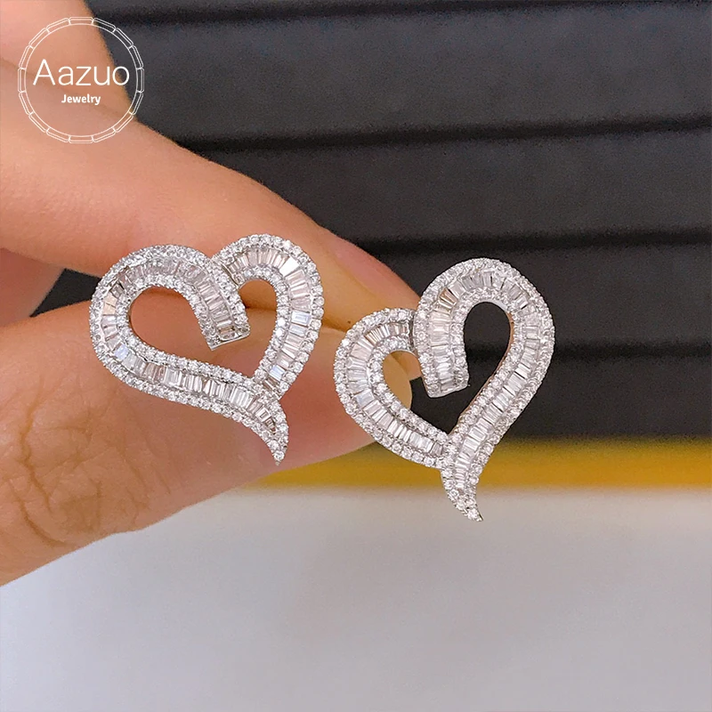 

Aazuo Heart Shape 18K White Gold Real Diamonds 1.0ct Fairy luxury Stud Earring Gifted For Women Advanced Wedding Party Au750