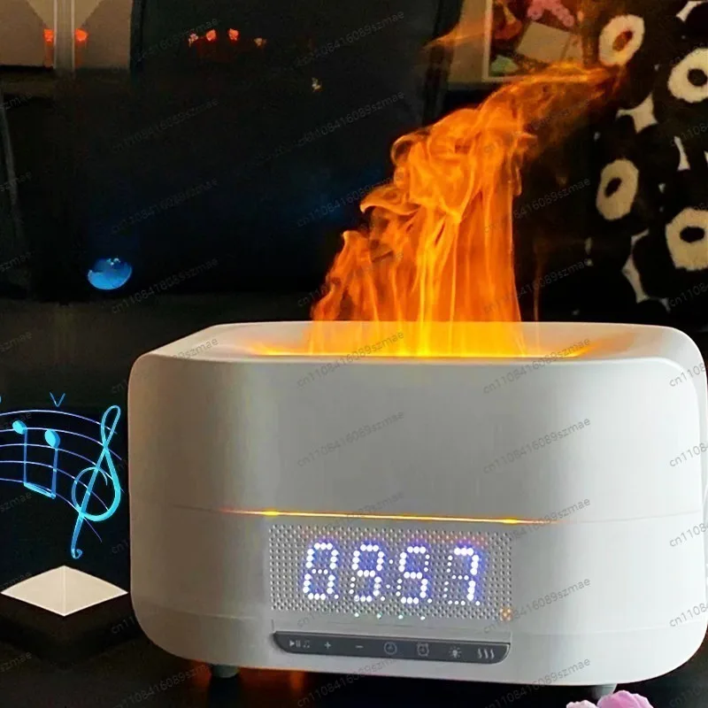 Flame bluetooth humidifier speaker clock night light air aromatherapy belt audio integrated home silent bedroom gift