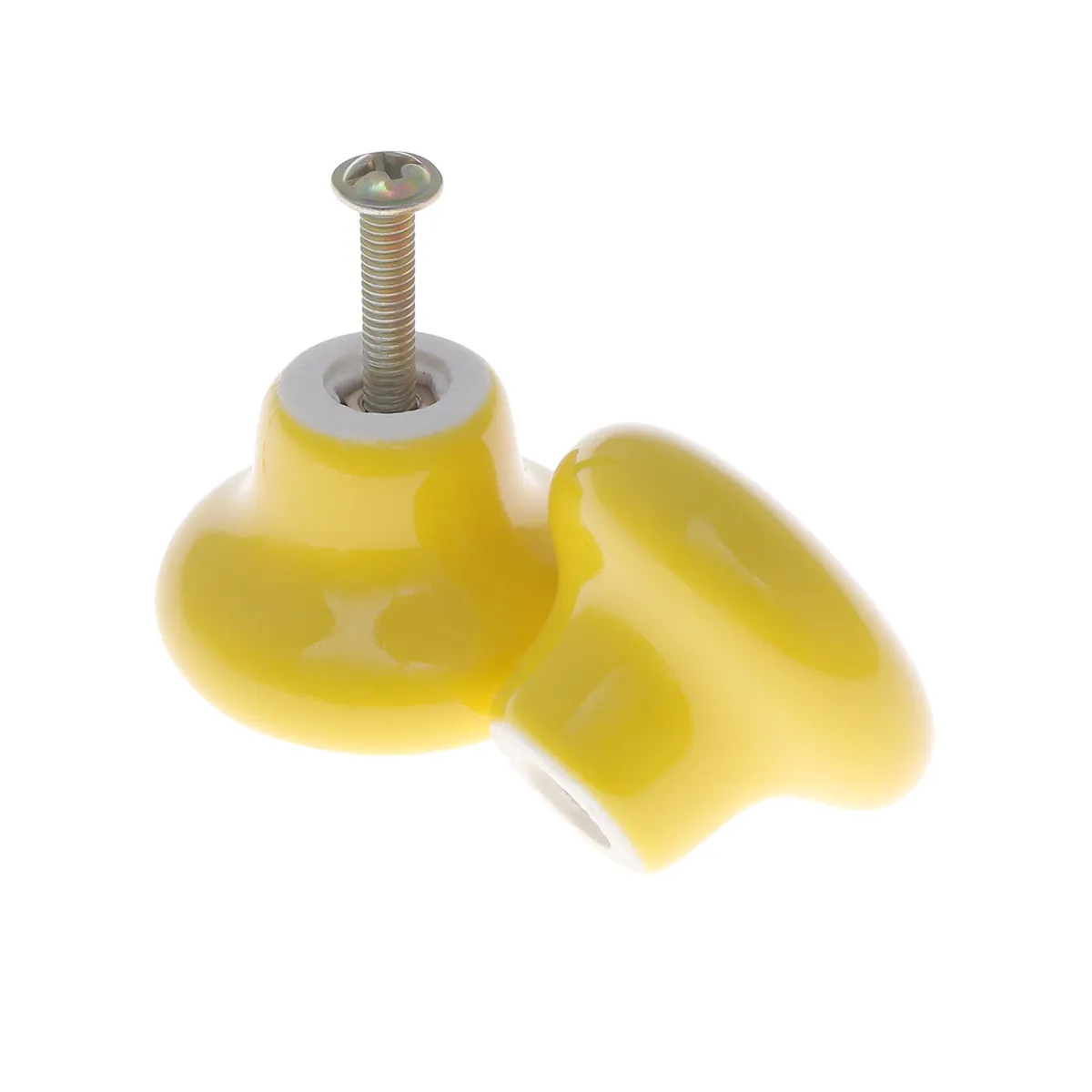 5pcs Round Ceramic Drawer Knobs – Yellow Cupboard Handles for Chest, Bin & Door, Simple Delicate Design