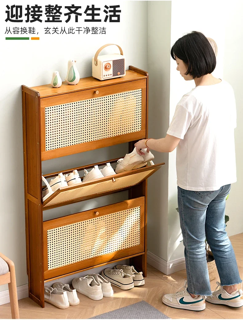 Ultra-thin shoe cabinet, tipping bucket shoe rack at home door, large capacity entrance, saving space and easy storage