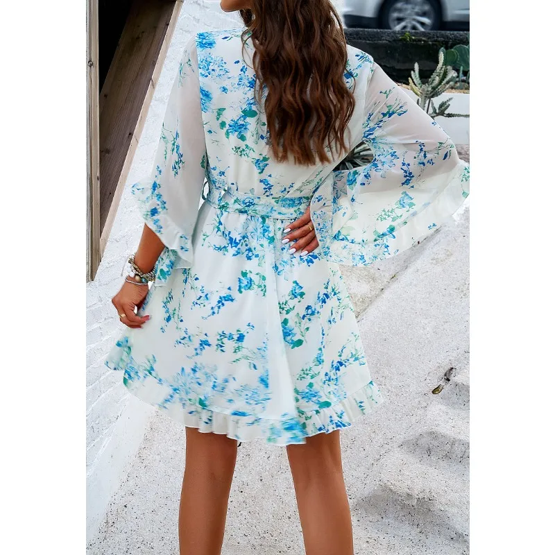 Damen Frühling/Sommer Urlaub Freizeit Print Schnür kleid