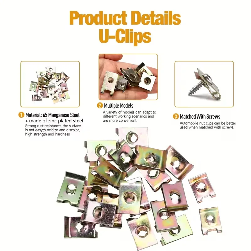 210pcs U Clips And Screws Set, Metal Fastener Kit NO.6/8/10 M3x12 Nuts And Bolts Screws For Car Motorcycle Scooter Tool Part
