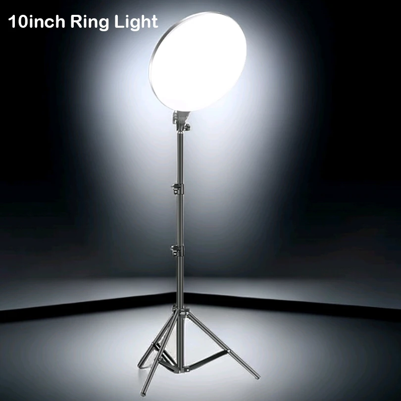 10inch LED Photography Fill Lighting , Tripod Stand Boom Arm Camera Photo Studio Circle Led Selfie Ring Light Phone Lamp Video