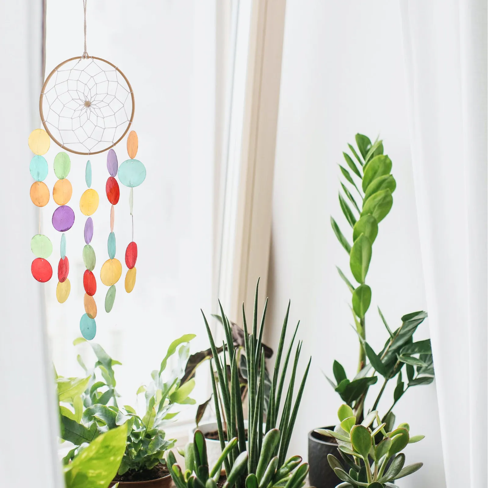 Seashell Wind Chime Dreamcatcher Design Handcrafted Beach Home Decor Hanging Shell Wall Ornament for Bedroom Living Room Patio - view 3