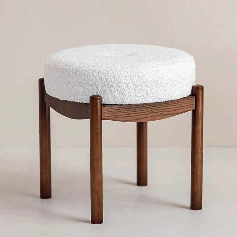 Mid-century Vanity Stool Solid Wood Upholstered Minimalist Vanity Stool Lambskin Home Furniture Taburete De Maquillage ZY40HZD
