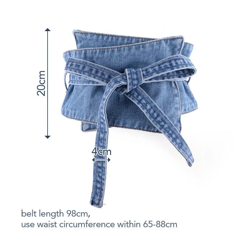 Women Denim Belt Peplum Waist Cinch Wide Corset Bow Belts For Dress Gothic Bicyclic Patchwork Lace Up Bow Removable Waistband