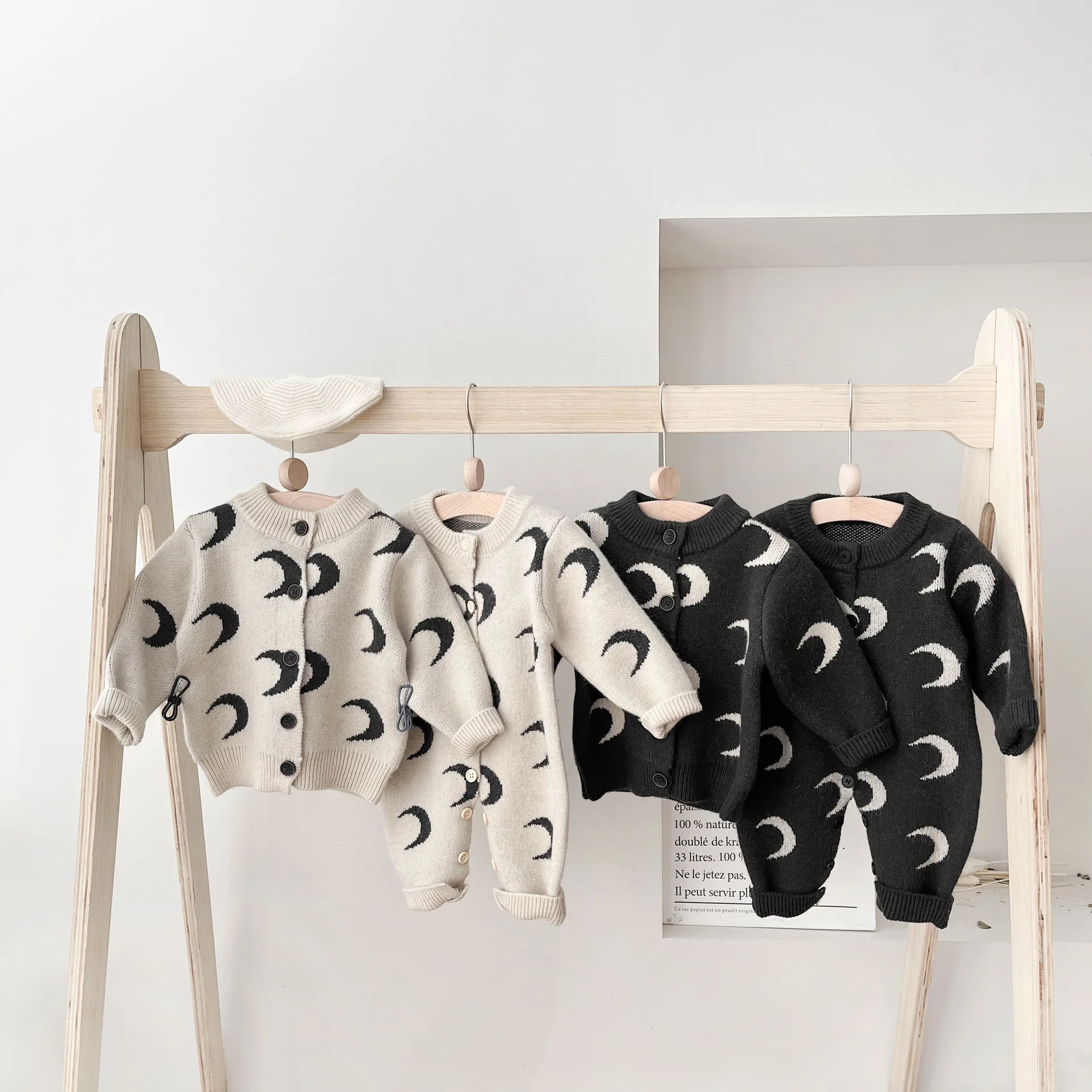 

Детские комбинезоны UNITIM для девочек, с жаккардовым узором «Луна», вязаные боди для новорожденных, цельные комбинезоны для малышей