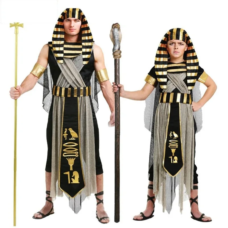 

Gold Egypt Pharaoh Costumes For Purim Party Adults Kids Clothing Egyptian King Men Prince Purim Fancy Dress