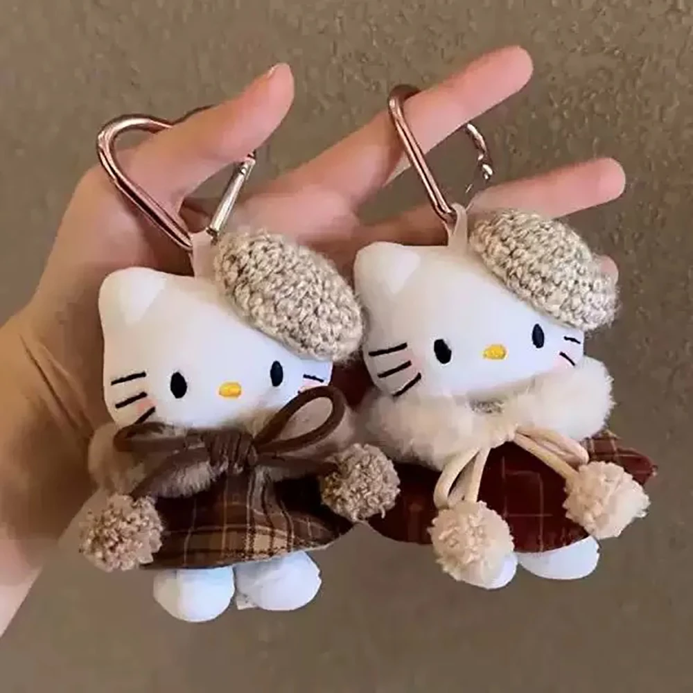 

Hello Kitty Sanrio 15Cm Keychain Plush Skirt Straw Hat Doll Kawaii Pendant Anime Cartoon Plushie Toy Christmas Gift For Children