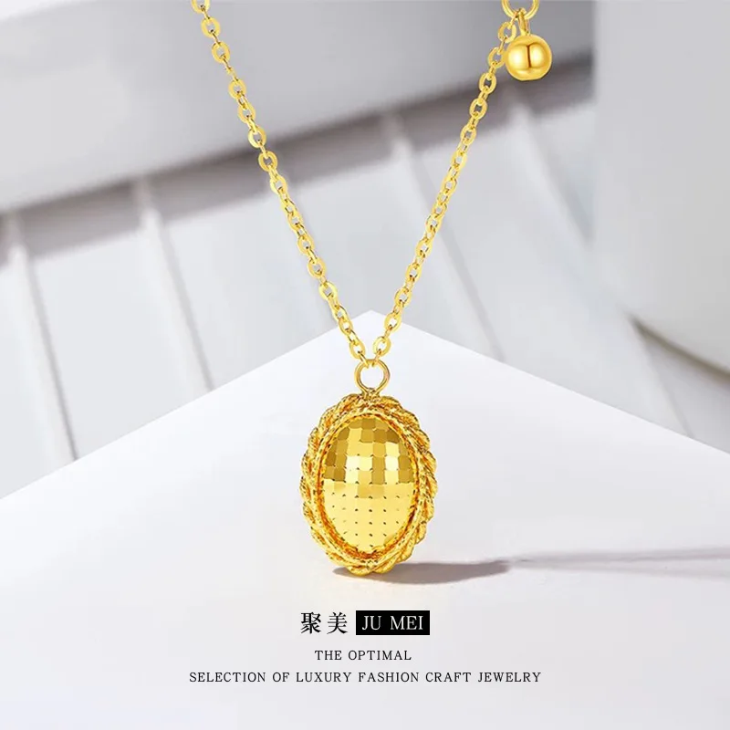 

Luxury 24K 9999 Pure Gold real gold Women's Fish Scale Pigeon Egg Pendant Necklace Clavicle Chain