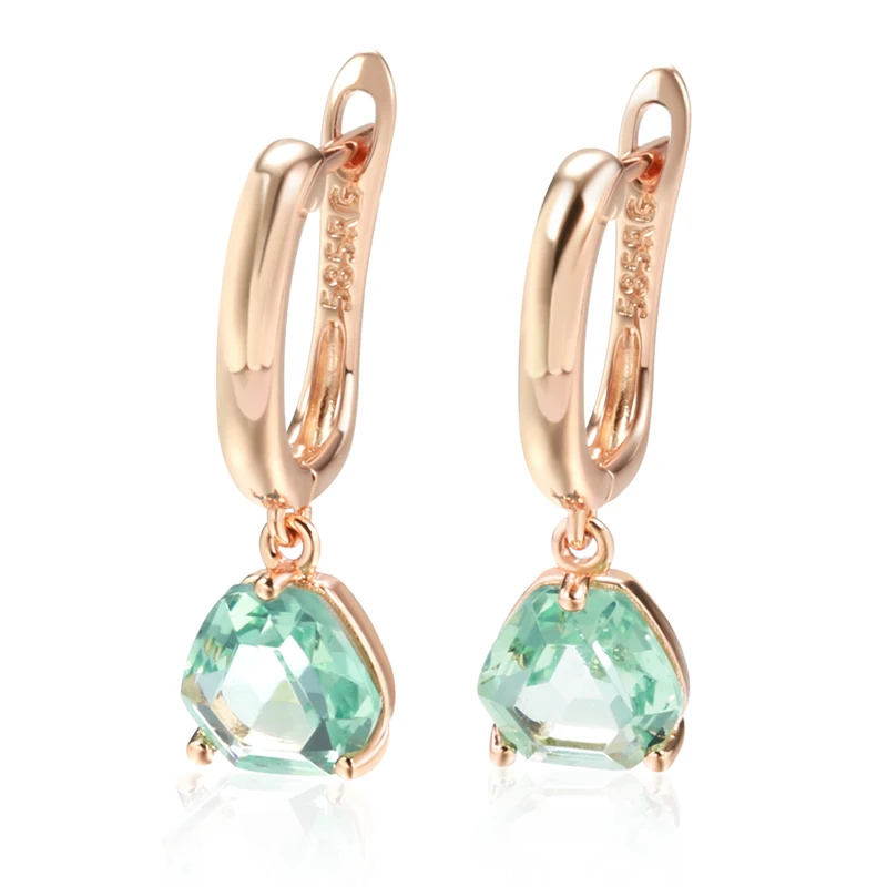 Wbmqda – boucles d'oreilles en pierre vert clair pour femmes, couleur or Rose 585, bijoux quotidiens simples à la mode