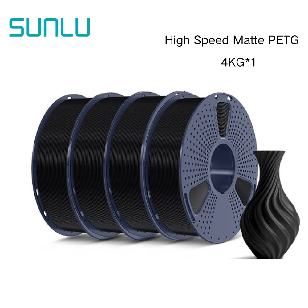 SUNLU Hochgeschwindigkeits-Matt-PETG-3D-Drucker-Filament 4 kg, 1 kg/Rolle, 175 mm Toleranzen +/-0,02 mm Filament 600 mm/s, Druck EU/US/RU