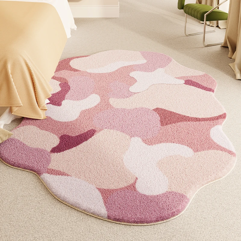 Irregular Shape Living Room Decoration Carpet Pink Pattern Rugs for Bedroom Thicken Plush Bedside Rug Home Fluffy Soft Floor Mat