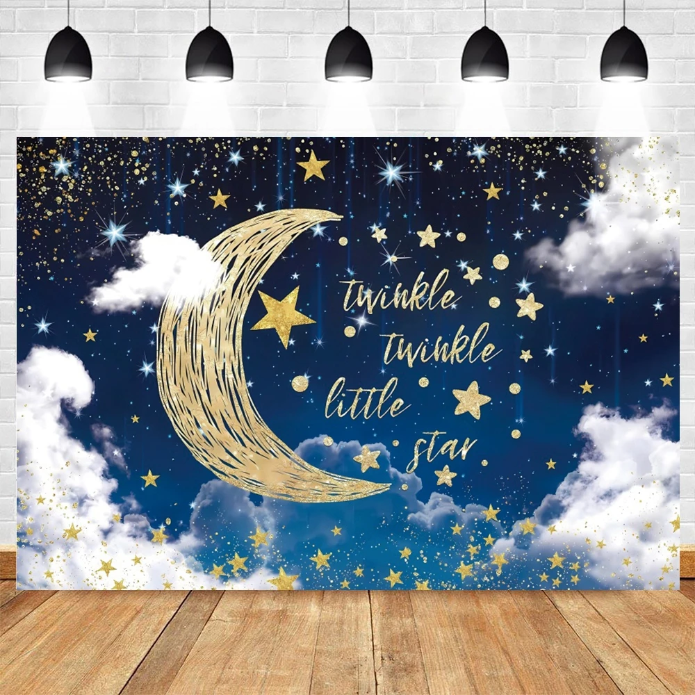 Twinkle Little Star Baby Shower Backdrop for Photography Moon Clouds Sky Boy Girl Baby Birthday Party Photo Background Decor