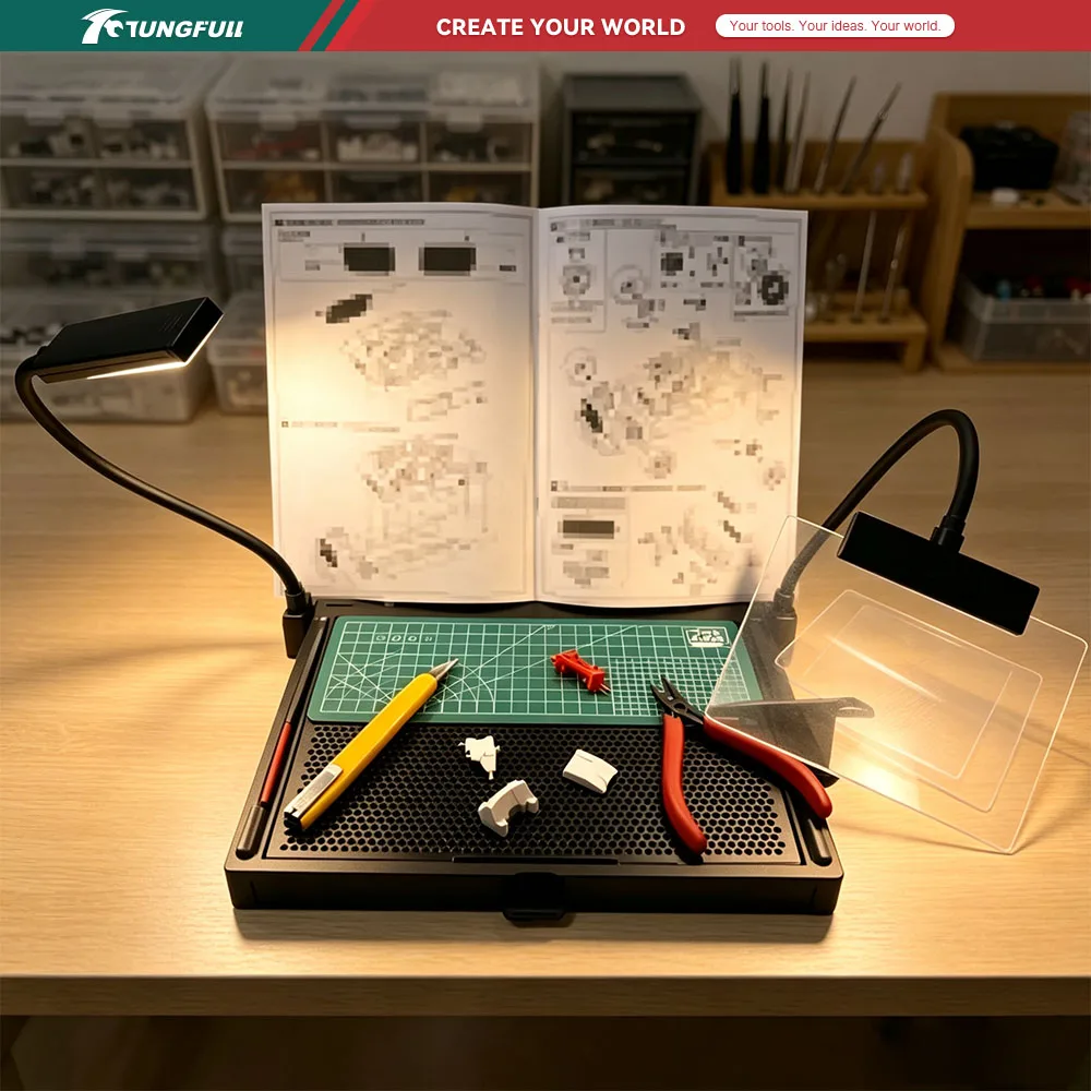 Professional Model Workbench 2.0 for Cutting Grinding Assembly, DIY Model Making Station PMKJ-019 with Light & Magnifier