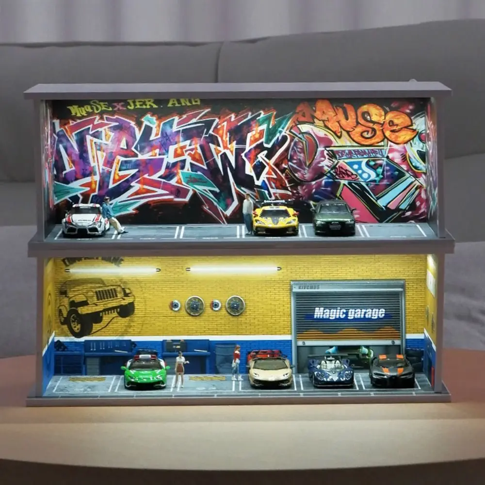 1/64 Scale Garage Scene Model Simulation With Lights Parking Lot Model Miniature Showroom Car Model Display Box Boys Gift - Image 2