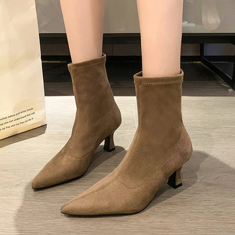 

Sexy Pointed Toe Women Boots High Heels Shoes Fashion Chelsea Boots Woman 2026 Winter Elegant Chunky Shoes Zip Ankle Botas Mujer