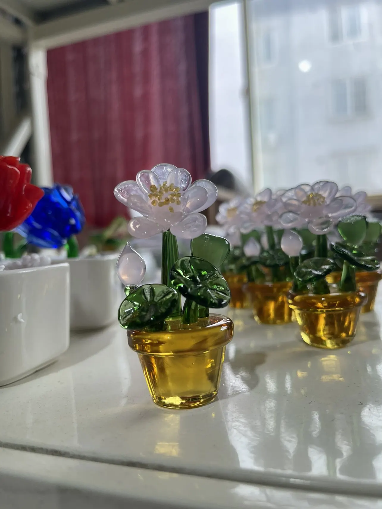Simulation of Green Plants, Glass Potted Plants, Lotus Flowers, Handmade Ornament Crafts