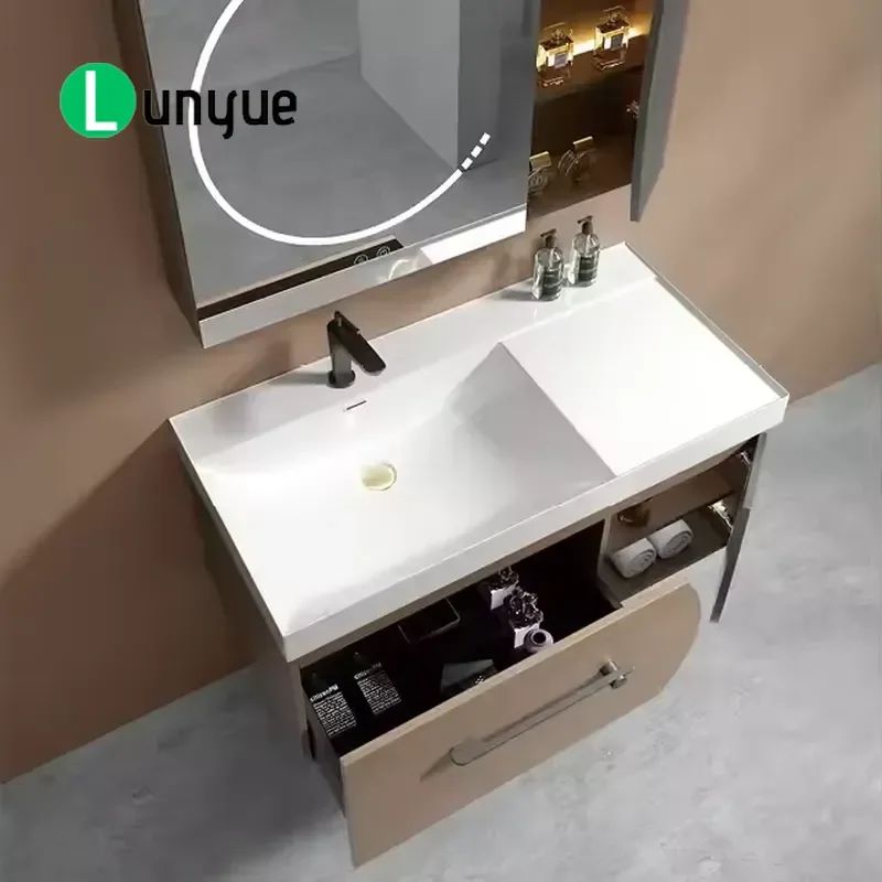 Modern Minimalist Wall Mounted Plywood Bathroom Vanity Cabinet Rectangular Washstand Sink Eco Friendly Durable Customizable