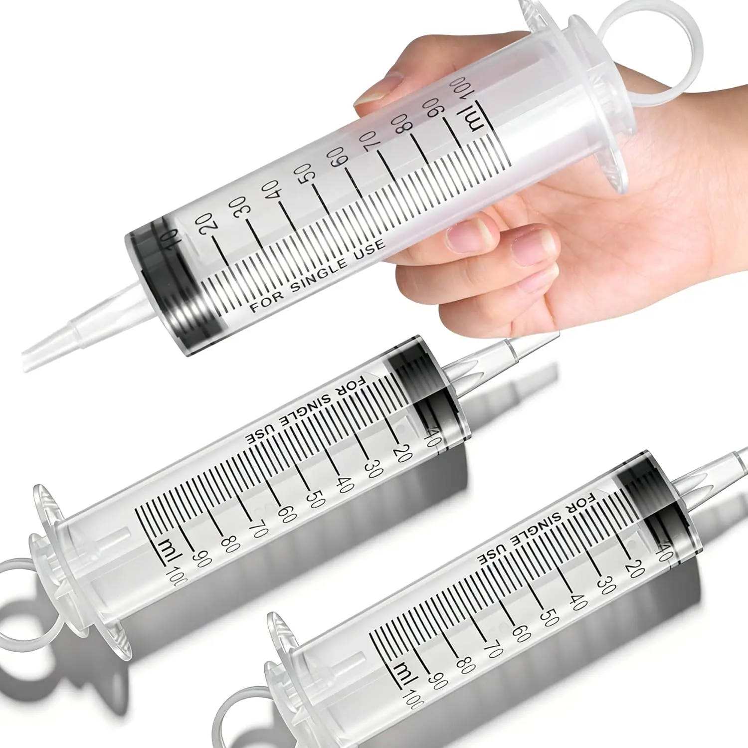 3-Pack Large Syringes (100ml), Plastic Garden Industrial Syringes, Suitable for Various Uses Such as Scientific Laboratories, Measurement, Watering, Refilling, Filtering, Etc