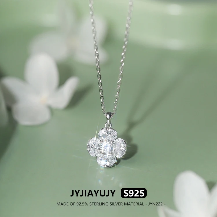 

JYJIAYUJY 100% цельное оригинальное ожерелье из стерлингового серебра S925, 45 см, цепочка с четырьмя листами клевера, циркон, модные ювелирные изделия, подарок на каждый день JYN222