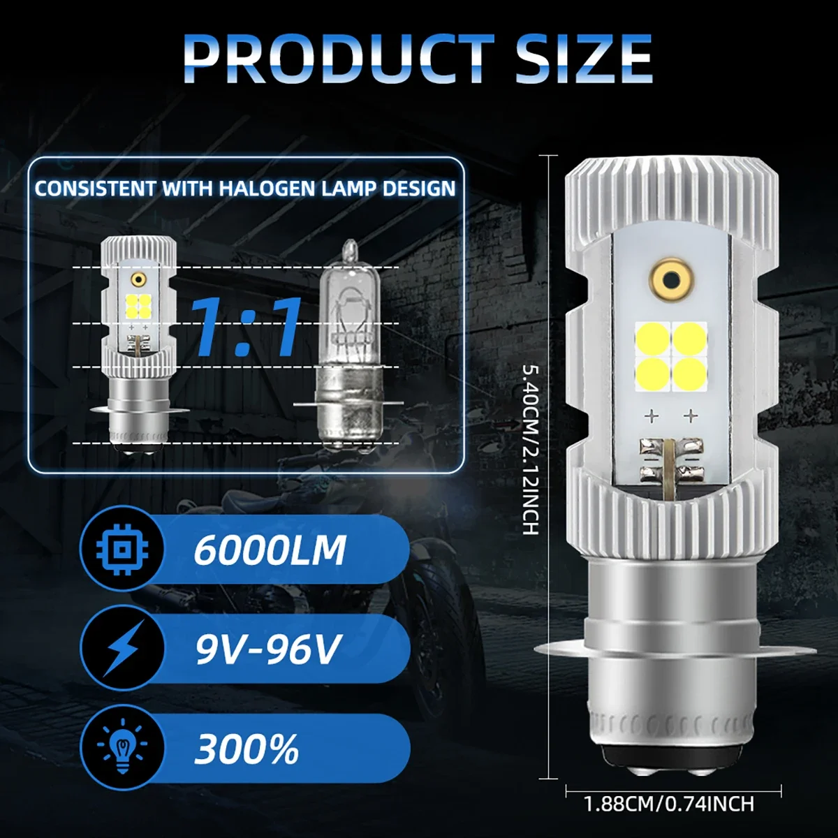 1pc P15D Motorcycle LED Headlight Bulb T19 12V Spotlight Daytime Running Light Hi/Lo Beam Light 8SMD 3030 Chip 6000LM