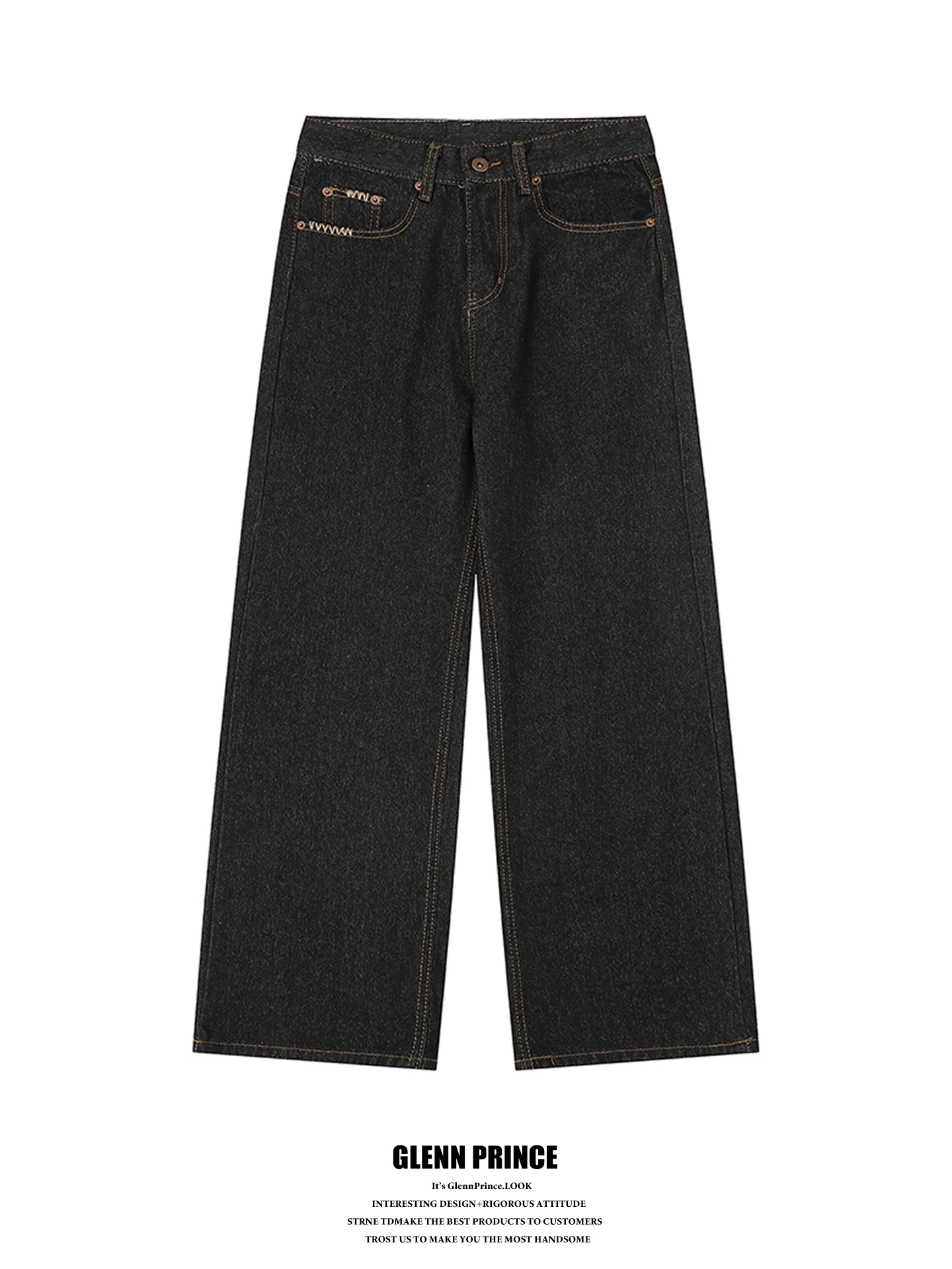 

American Hand Sewn A-Line Original Color Men's Jeans Loose Straight Leg Versatile Long Trousers CleanFit Casual Cotton Blend