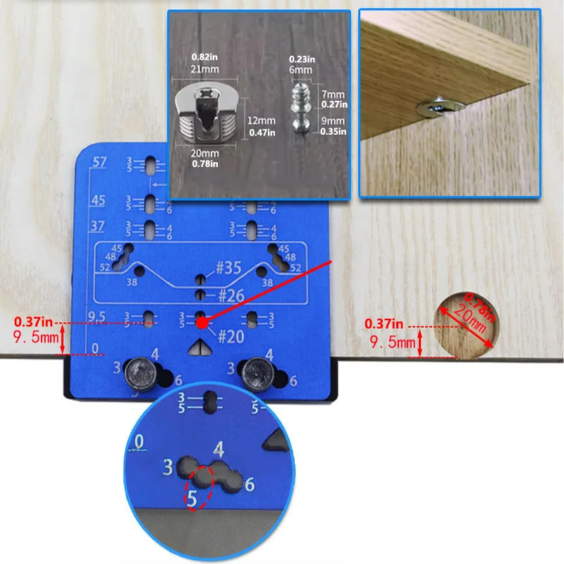Cabinet Door Hinge Jig Concealed Hinge Jig Positioning Plate Cabinet Hardware Jig Marking Template for 26/35mm Concealed Hinge