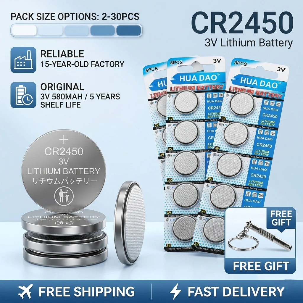 

CR2450 3V Lithium Battery 5-100PCS Replace DL2450 BR2450 ECR2450 Button Coin Cell for BMW Car Key Remote Watch