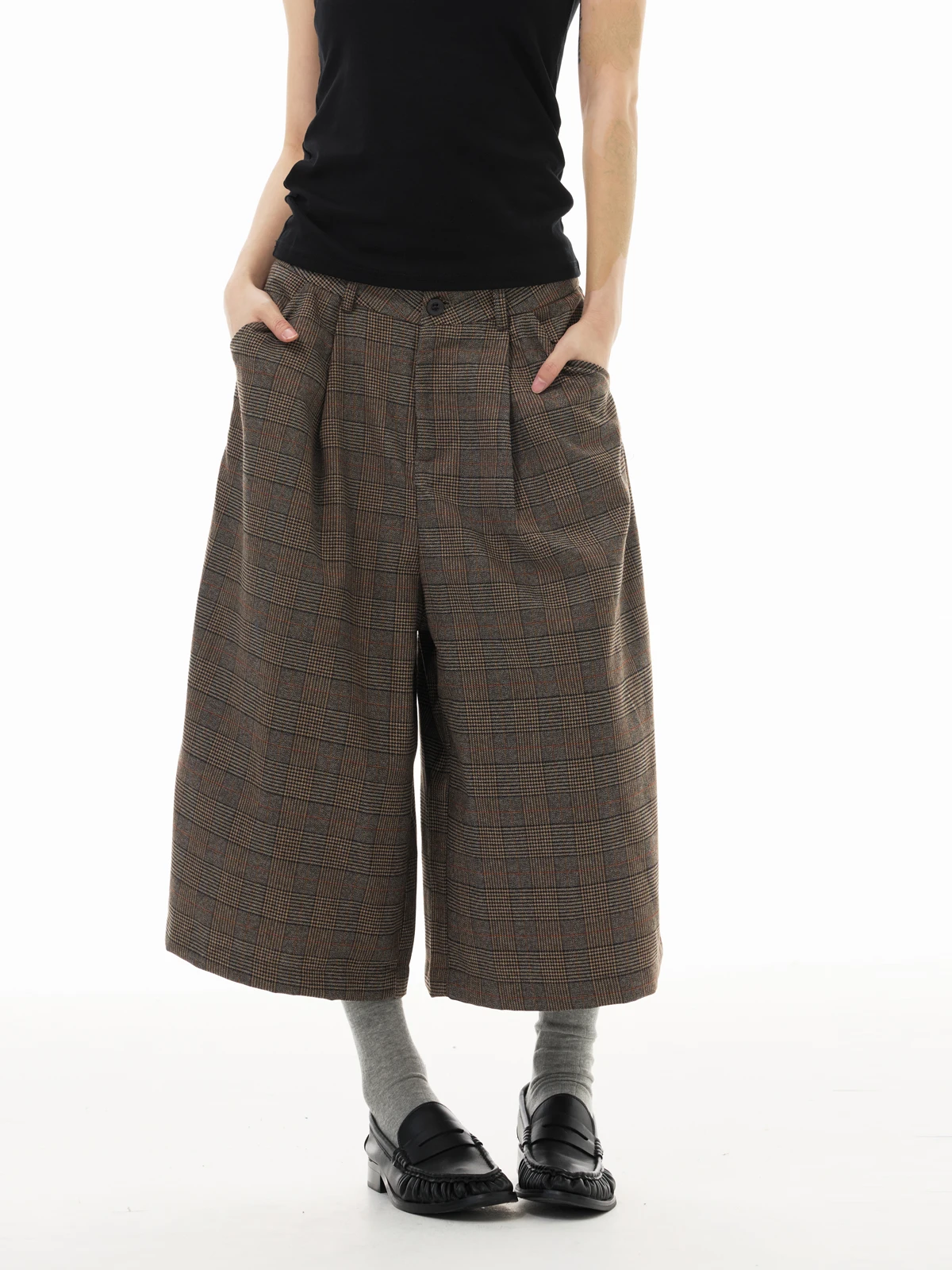 Yeboun Vintage Plaid Suit Shorts Men's Loose Casual Seven-Quarter Length Women's Design Sensation Casual Pants