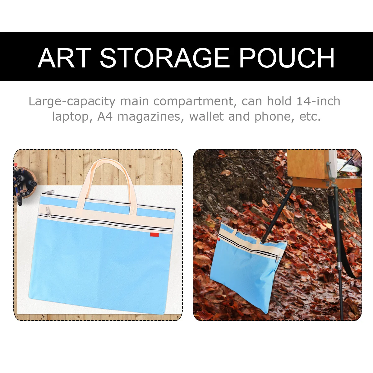 A3 아트 포트폴리오 가방 방수 재사용 가능한 접이식 보관 파우치 그림 용품 문서 운반용 지퍼 파일 가방 패브릭
