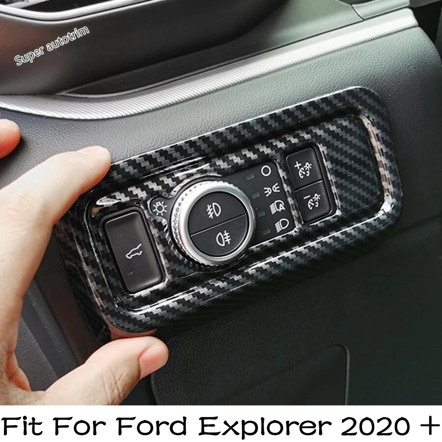 

Head Light Lamp Switch Button Panel Frame Decoration Cover Trim For Ford Explorer 2020 - 2023 Carbon Fiber Interior Accessories