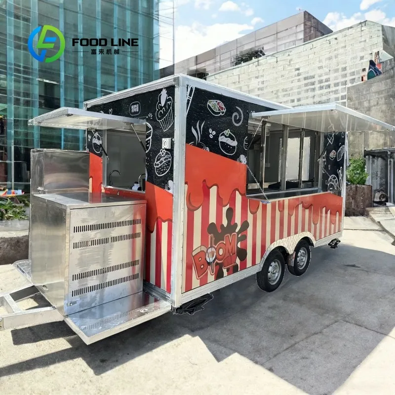 Customized 4-Wheeled Stainless Steel Street Vending Cart for Ice Cream Fast Food Commercial Outdoor Catering