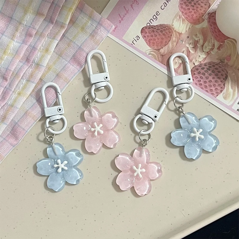 1/2Pcs Fashion Jelly Color Blossom Flower Keychain Sweet Cute Flower Hair Clip Purse Handbag Bag Decoration Accessories Gifts