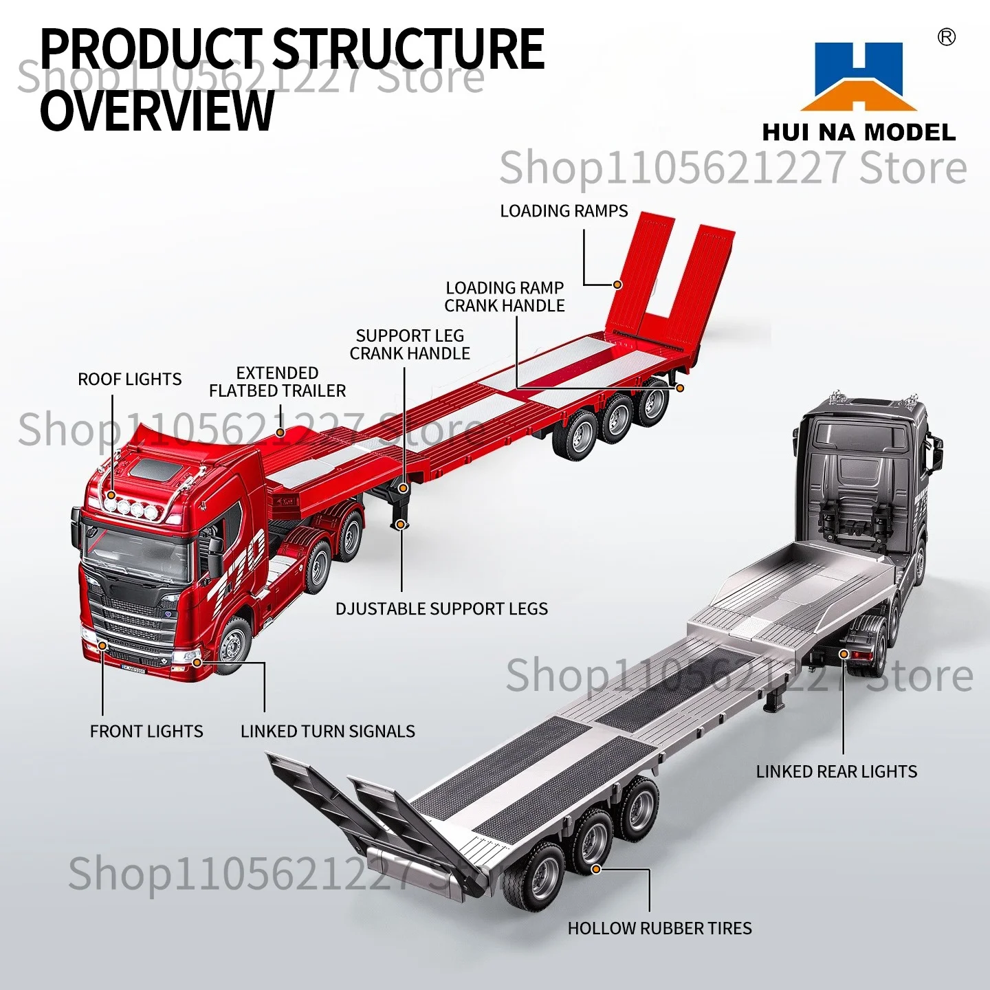 2026 New 1:24 Huina 1302A RC Truck Flatbed Tractor Truck 12-Channel Rc Car Mini with Light 2.4G Proportional Precise Control Toy