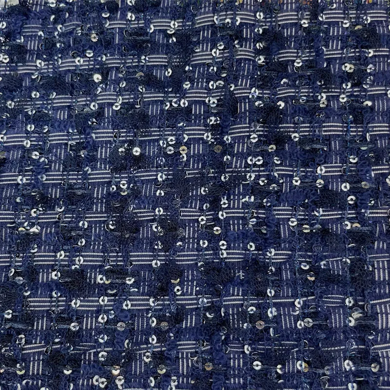 

Темно-синяя решетка и пряжа с блестками, окрашенная плетеная твидовая ткань для женщин, осенняя куртка, платье, костюмы, пальто, ткань для самостоятельного шитья, материал