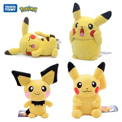 Pokémon Pikachu dormindo bonecas de pelúcia para crianças, figura anime, modelo recheado de bichinho, brinquedinho, presentes de Natal, novo, 20-25cm