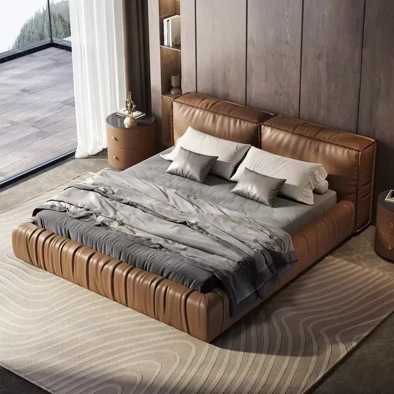 Big tofu block bed wrinkled design double bed modern tatami soft bed master bedroom